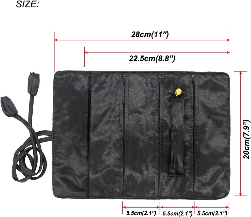 SmilerSmile Jewelry Travel Bag Embroidery Travel Jewelry Organizer with Tie Close Embroidered Flower Jewelry Roll for Women Girls (Red Leaf BLK) - Image 4