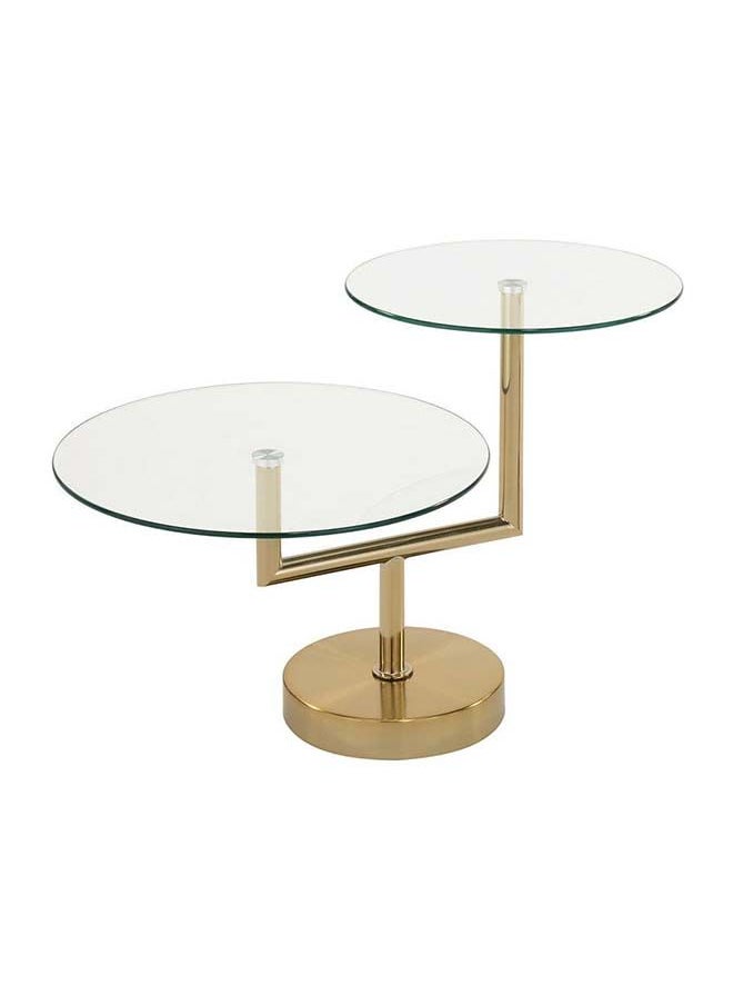 DANUBE HOME Kadita End Table 2 in 1 Multifunctional Living Room Small Desk Space Saving Round Side Table For Modern Home Satin Brass/Clear Glass 85x55x56 cm  - Image 1