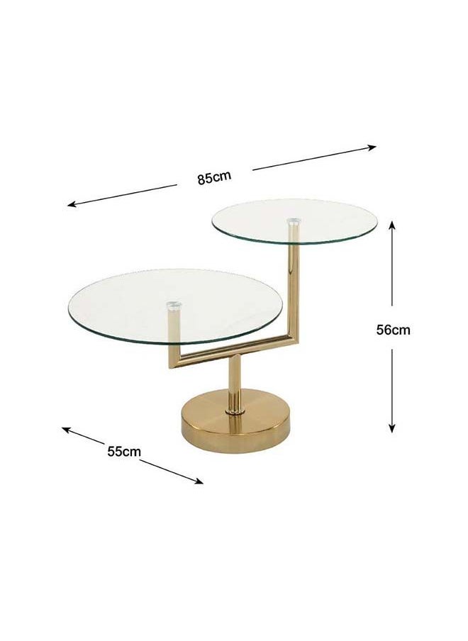 DANUBE HOME Kadita End Table 2 in 1 Multifunctional Living Room Small Desk Space Saving Round Side Table For Modern Home Satin Brass/Clear Glass 85x55x56 cm  - Image 2