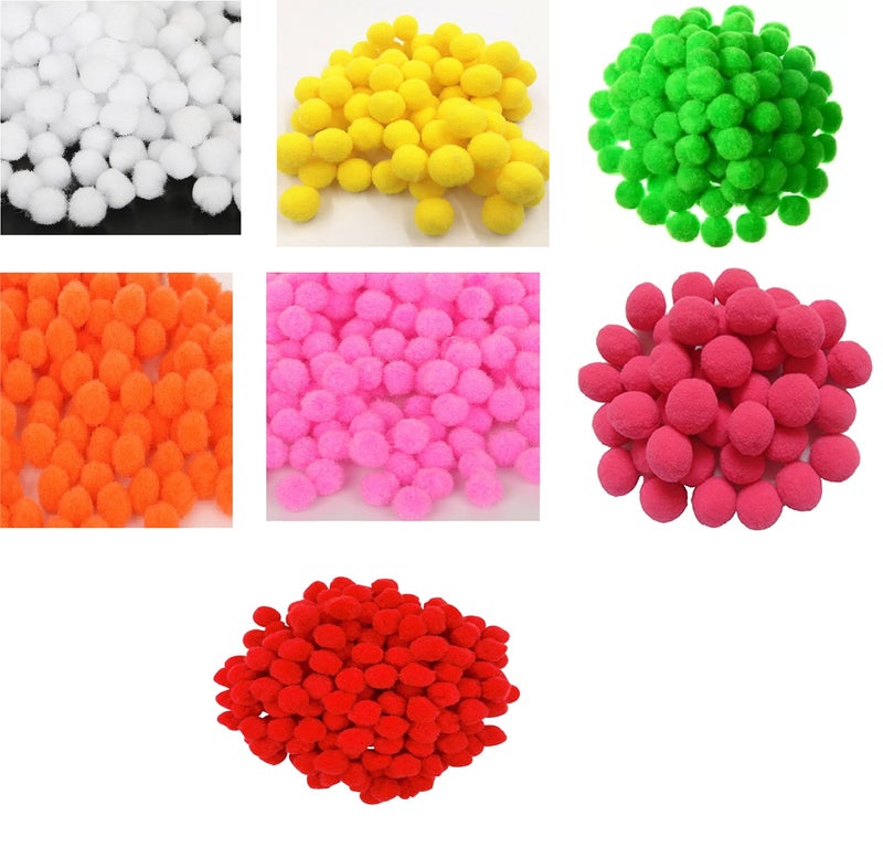 morel MOREL WHITE YELLOW GREEN ORANGE PINK MERUN RED POM POM BALLS 20 MM, USED IN JEWELLERY & TORAN MAKING, MACRAME ART & CRAFT , DECORATIONS, BAG, DRESSES, SCHOOL PROJECTS, CHRISTMAS, DIY, ETC TOTAL - 350.  - Image 1