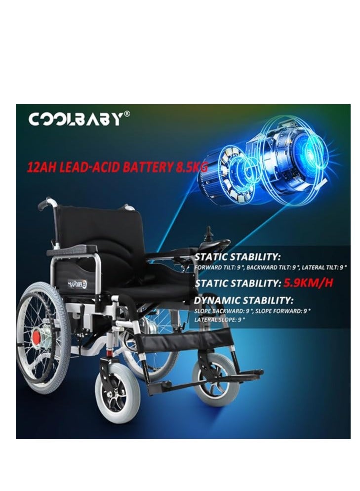 Cool Baby COOLBABY Portable Adult Electric Wheelchair Folding Special Mobility Wheelchairs Equipped with 52cm Widen Seat  - Image 2