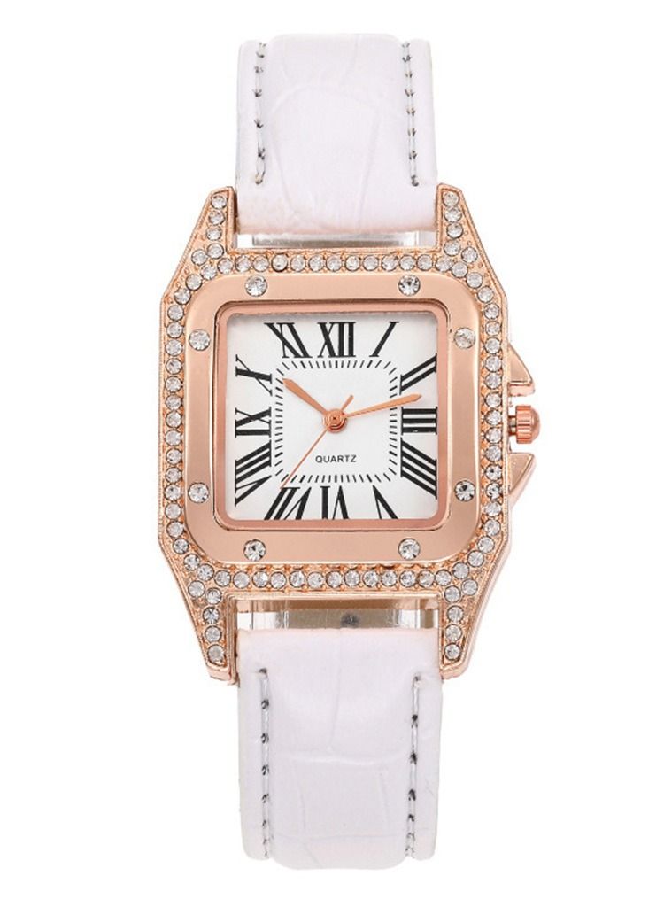 Fashionable bucket shaped square women's quartz watch with exquisite rhinestones on the dial, a two-piece set of watches and bracelets  - Image 3