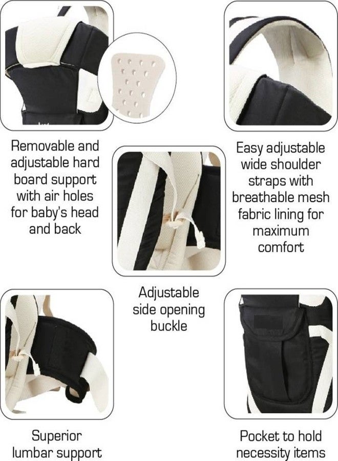 Smilecasters Adjustable Handsproof 4-in-1 Baby Carrier with Comfortable Head Support & Buckle Straps - Black - Image 3