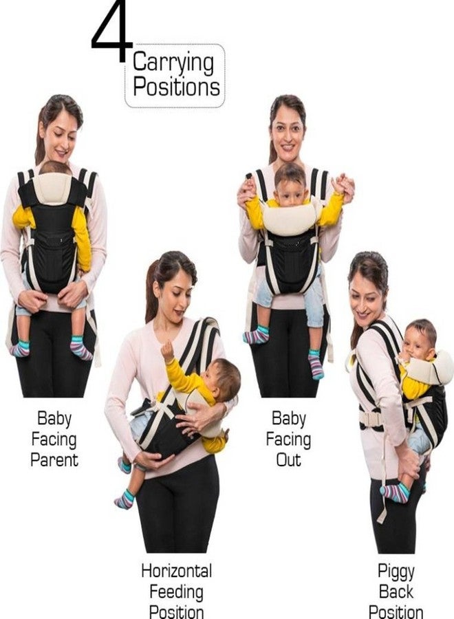 Smilecasters Adjustable Handsproof 4-in-1 Baby Carrier with Comfortable Head Support & Buckle Straps - Black - Image 2