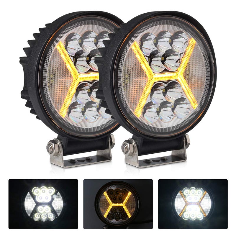2PCS Round LED Pods Driving Lights Bar with Amber DRL Light 117W 12000LM Flood Spot Combo Beam Working Light Pod Off Road for TrucksSUVHuntersJeepBoat etc