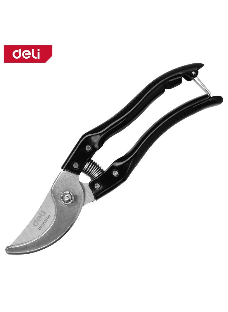 Deli Professional 8" (205mm) Garden Pruner - 65MN Steel Blades with Effort-Saving Spring, Max 14mm Cut (Black) - Image 1
