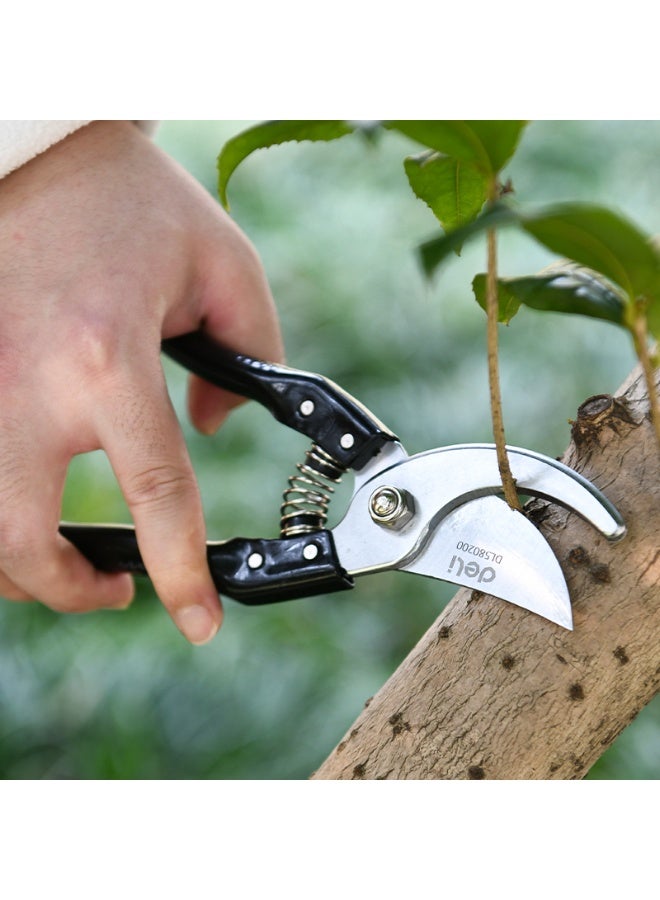 Deli Professional 8" (205mm) Garden Pruner - 65MN Steel Blades with Effort-Saving Spring, Max 14mm Cut (Black) - Image 4