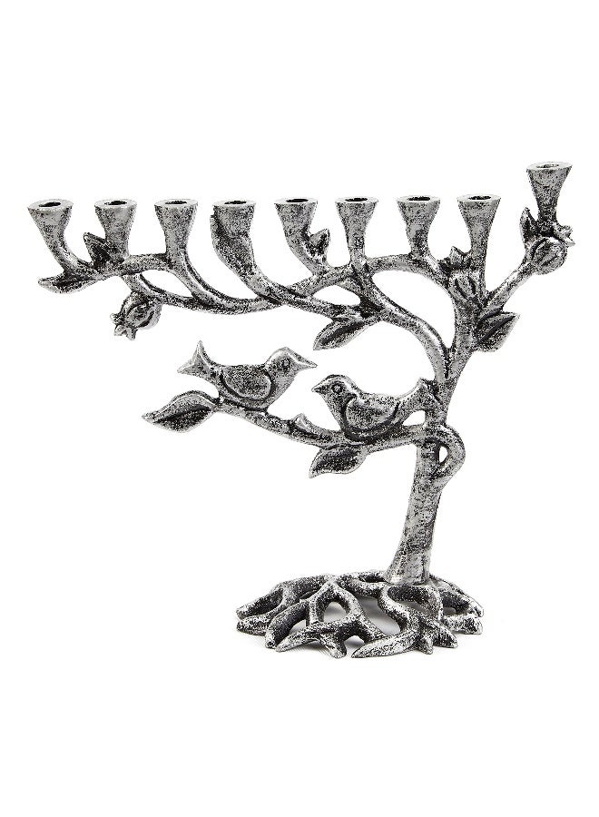 Ner Mitzvah Tree of Life Menora for Chanuka - Fits All Standard Chanukah Candles - Artistic Candle Menorahs - Silver Hanukkah Menorah - 7.5" High - Image 1