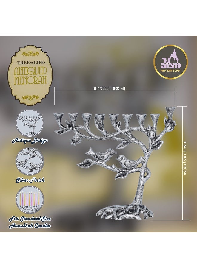 Ner Mitzvah Tree of Life Menora for Chanuka - Fits All Standard Chanukah Candles - Artistic Candle Menorahs - Silver Hanukkah Menorah - 7.5" High - Image 2