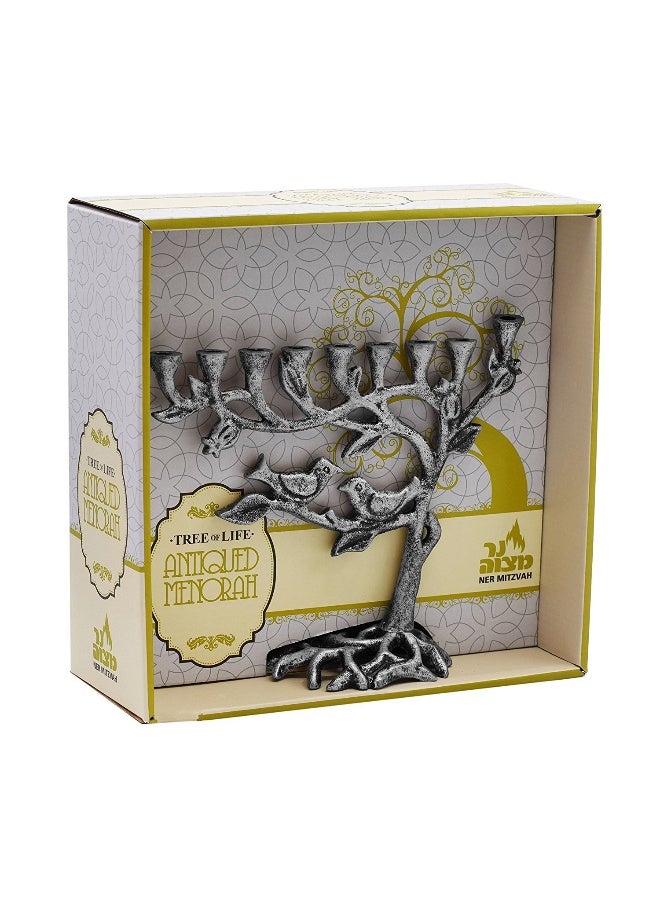 Ner Mitzvah Tree of Life Menora for Chanuka - Fits All Standard Chanukah Candles - Artistic Candle Menorahs - Silver Hanukkah Menorah - 7.5" High - Image 3