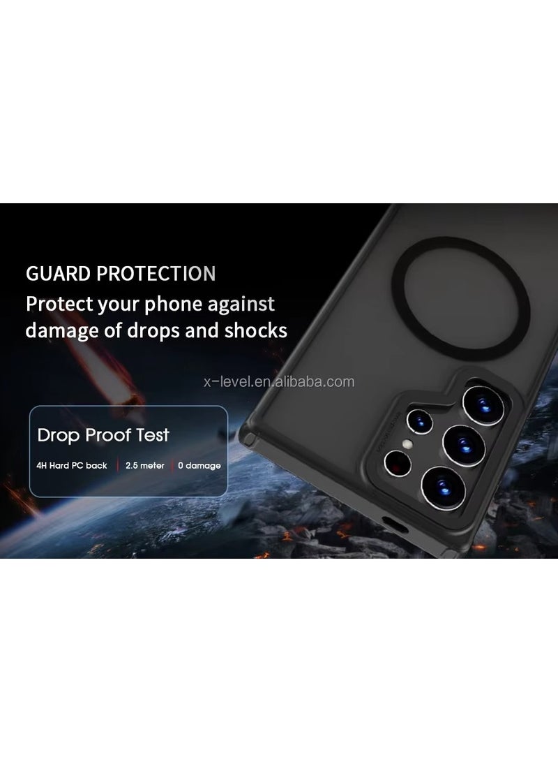 إكس ليفيل جراب X-Level Armor Magnet Series غير لامع من الدرجة العسكرية ومضاد للسقوط لهاتف Samsung Galaxy S25 Ultra (أسود) - Image 4