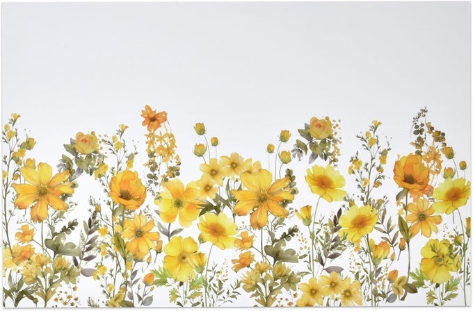 DISPOSABLE CALLIOPSIS YELLOW FLOWER PAPER PLACE MAT 50 PACK 11 X 17 SUMMER FLORAL COATED CHARGER PLACEMAT FOR SPRING FARMHOUSE INDOOR VINTAGE THEME DINNER TABLE SETTING PARTY SUPPLY