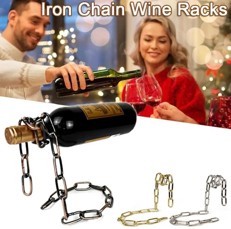 ORIGINAL MART Chain Wine Rack Holder Countertop Free Standing Metal Wine Rack Novelty for Gift Kitchen Home Decoration Modern Design Wine Gifts Tabletop Wine Bottle Holder - Image 4