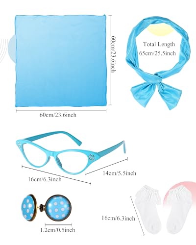 Silicherry 1950s Kids Poodle Skirt 50s Sock Hop Costume with Shirt Scarf Headband Earrings Glasses Socks(10-12 Years,Blue) - Image 4