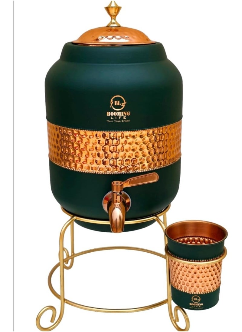 AWALOR 5 Litre Pure Copper Hammered Water Dispenser (Matka) Container Pot with 1Pure Copper Glasses Pure Copper and Ayurvedic Health Benefits (5000 ml + 600 ml)  - Image 1