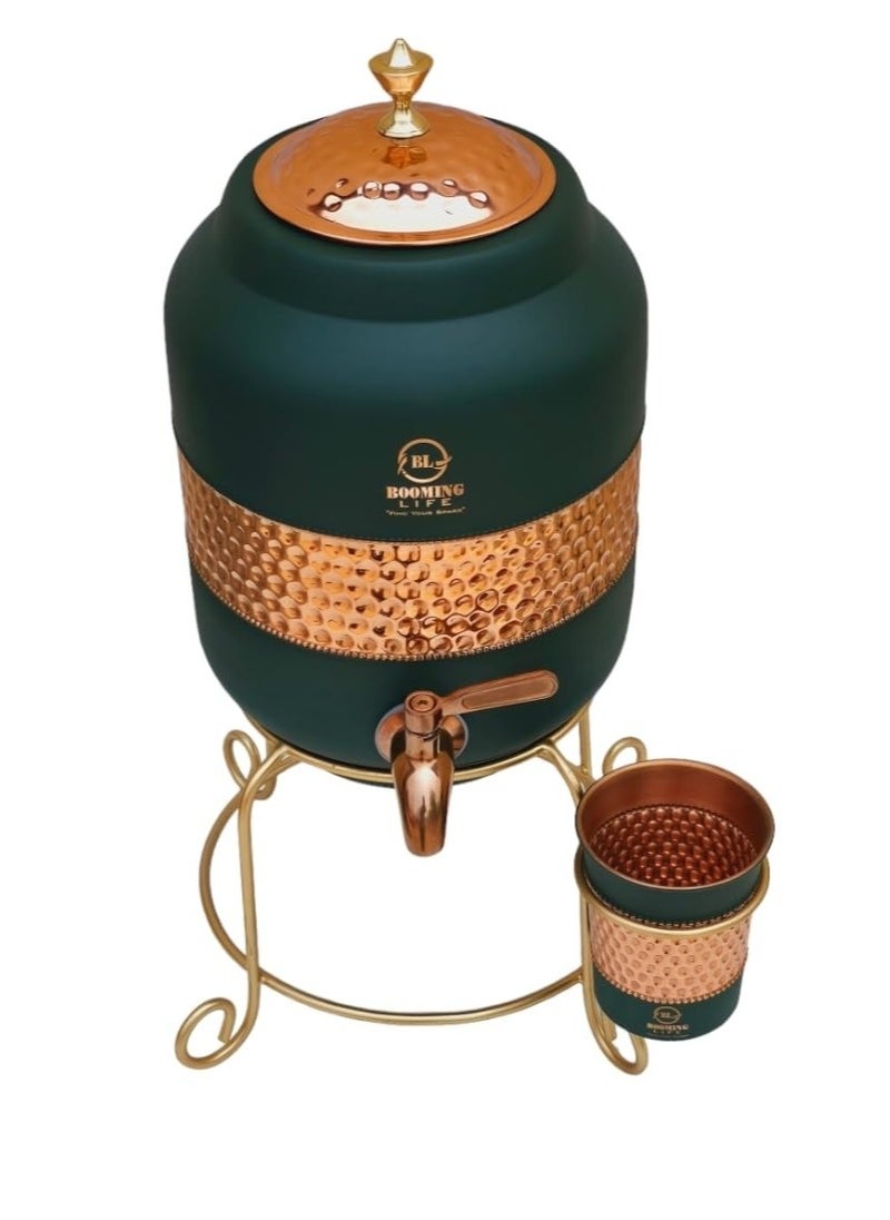 AWALOR 5 Litre Pure Copper Hammered Water Dispenser (Matka) Container Pot with 1Pure Copper Glasses Pure Copper and Ayurvedic Health Benefits (5000 ml + 600 ml)  - Image 2