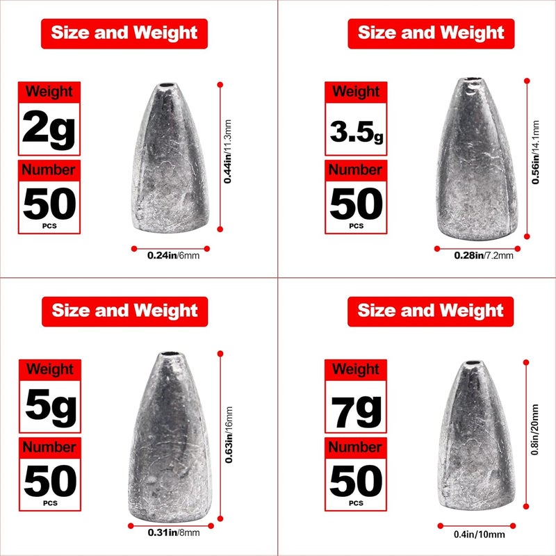 FREGITO Fishing Weight Sinkers, 50pcs/55pcs Lead Worm Weights Fishing Sinkers for Bass Fishing Texas Rigs - Image 2