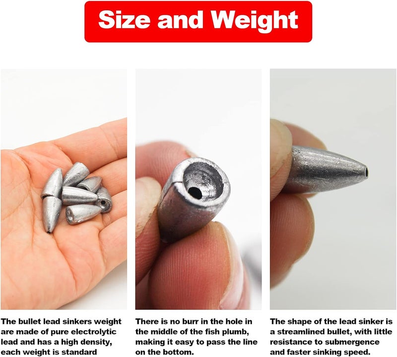 FREGITO Fishing Weight Sinkers, 50pcs/55pcs Lead Worm Weights Fishing Sinkers for Bass Fishing Texas Rigs - Image 3