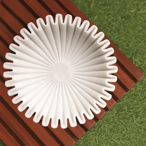 SWADESHI BLESSINGS HandCrafted Marble Ruffle Bowl/Antique Scallop Bowl/Fruit Bowl/Vintage Ring Dish/Decorative Flower Dish/HouseWarming Gift/Wedding Gifts/Urli (12 Inches) - Image 1