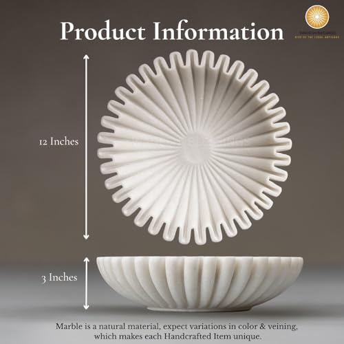 SWADESHI BLESSINGS HandCrafted Marble Ruffle Bowl/Antique Scallop Bowl/Fruit Bowl/Vintage Ring Dish/Decorative Flower Dish/HouseWarming Gift/Wedding Gifts/Urli (12 Inches) - Image 2