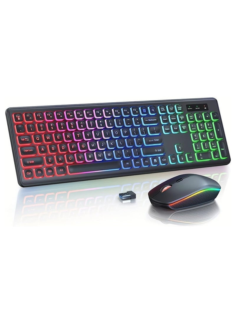 General Backlit 2.4G Wireless Keyboard and Mouse Combo Rechargeable USB ChargingFull Size Ergonomic Tilt Angle Keyboard with Mouse for Mac OS for Windows 