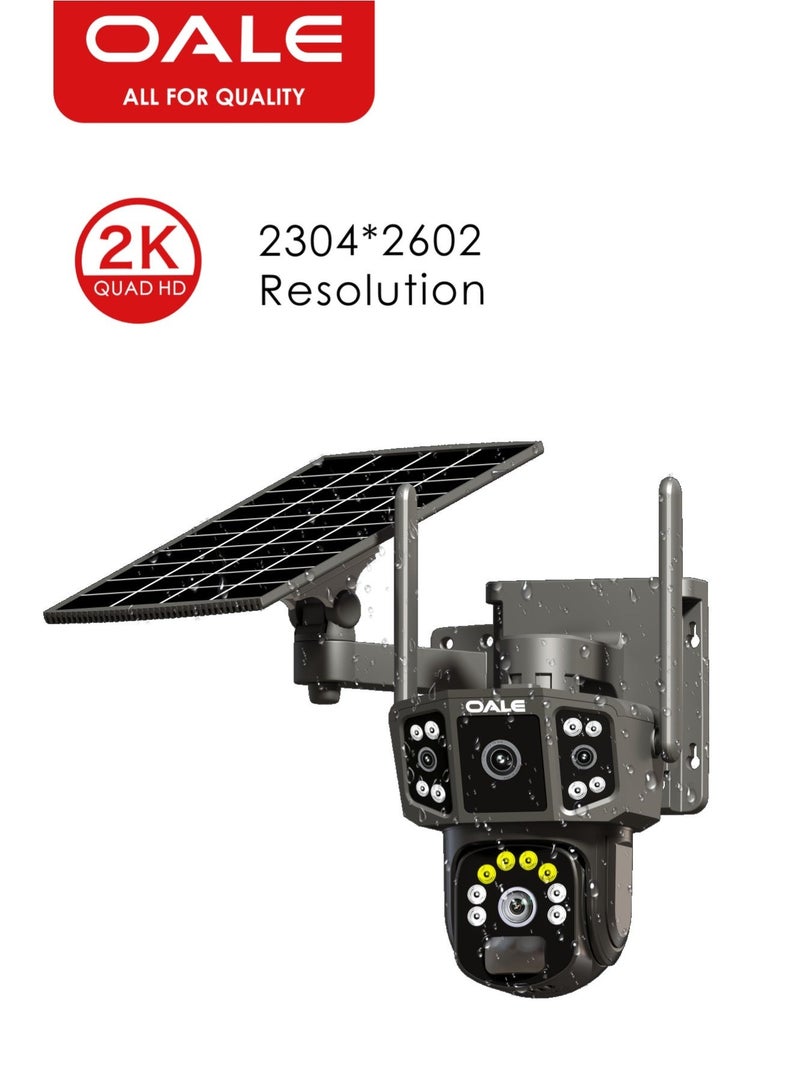 OALE iHome 08 4G Solar Powered 2K Dual Lens Outdoor Security Camera, 355° Pan & 95° Tilt, IP66 Waterproof, Motion Detection Alarm, Night Vision, Supports 128GB TF Card | White - Image 2