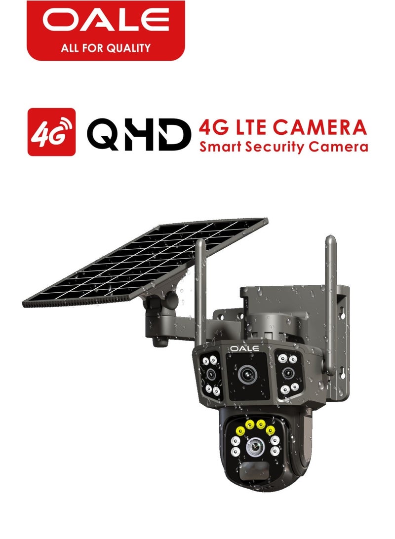 OALE iHome 08 4G Solar Powered 2K Dual Lens Outdoor Security Camera, 355° Pan & 95° Tilt, IP66 Waterproof, Motion Detection Alarm, Night Vision, Supports 128GB TF Card | White - Image 1