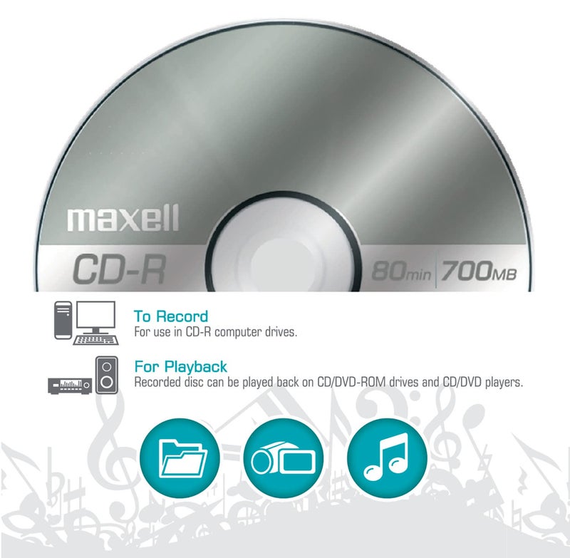 Maxell Maxell – 648220, Premium Quality Noise free Surface Playback Recordable CDs 700Mb Storage – 2x to 48x, Write Speed with 80 minutes - Blank CDs, CD Storage & Reusable Spindle Case Holder - 5 Pack - Image 4