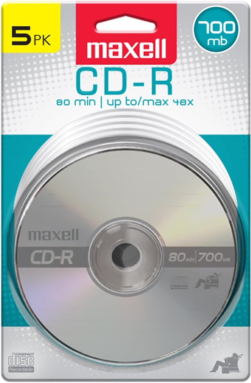 Maxell â€“ 648220, Premium Quality Noise free Surface Playback Recordable CDs 700Mb Storage â€“ 2x to 48x, Write Speed with 80 minutes - Blank CDs, CD Storage & Reusable Spindle Case Holder - 5 Pack - Image 1