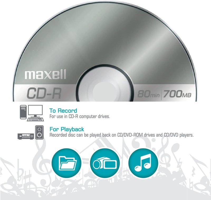 Maxell â€“ 648220, Premium Quality Noise free Surface Playback Recordable CDs 700Mb Storage â€“ 2x to 48x, Write Speed with 80 minutes - Blank CDs, CD Storage & Reusable Spindle Case Holder - 5 Pack - Image 4