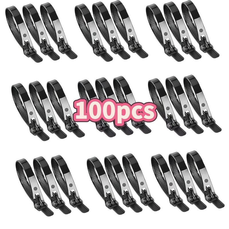 100 Reusable Retractable Cable Ties 30cm Heavy Duty Adjustable Straps - Image 1