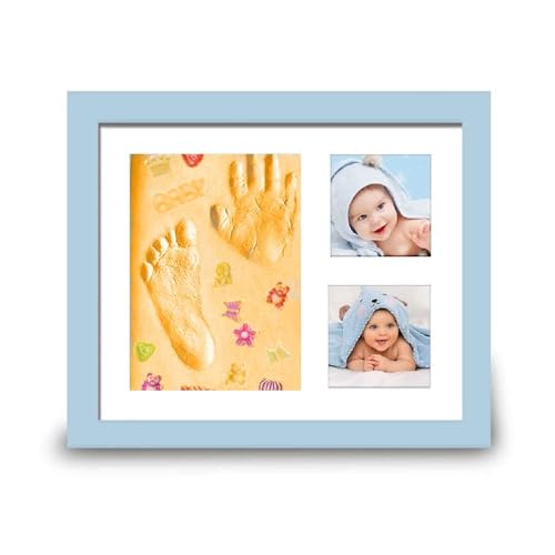 BABIES BLOOM Baby Handprint and Footprint Makers Kit Keepsake Frame for Newborn Boys & Girls Baby Girl Gifts & Baby Boy Gifts New Mom Baby Shower Gifts (Blue/Orange Decor) - Image 1