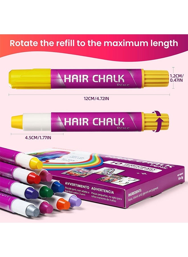 إم إكس إن 10 قطع من طباشير الشعر، مجموعة مكياج صبغة الشعر المؤقتة للفتيات، أقلام صبغة شعر ملونة قابلة للغسل ومنخفضة التحفيز للمهرجانات وحفلات التنكر - Image 2