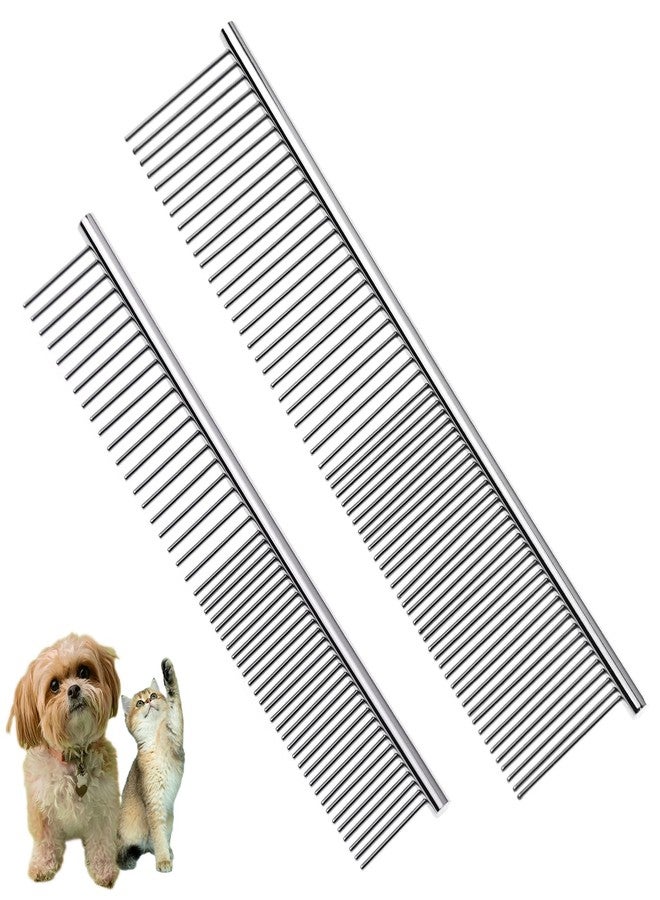 Flezoo 2PCS Dog and Cat Brush, Stainless Steel Pets Grooming Comb Kit, Detangler Deshedding Brush, Metal Knots Hair Remover 6.4" 7.5" - Image 1