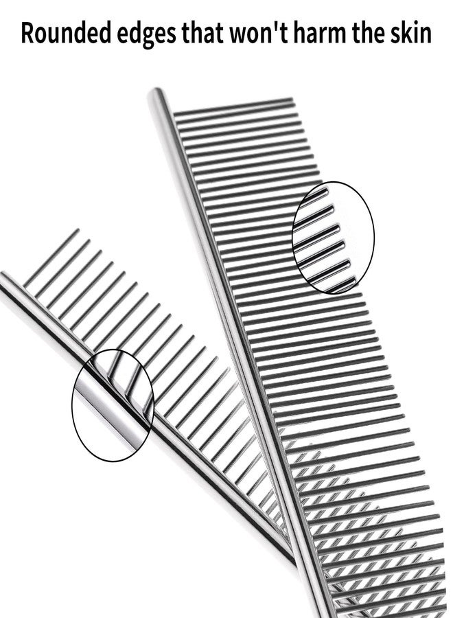 Flezoo 2PCS Dog and Cat Brush, Stainless Steel Pets Grooming Comb Kit, Detangler Deshedding Brush, Metal Knots Hair Remover 6.4" 7.5" - Image 3