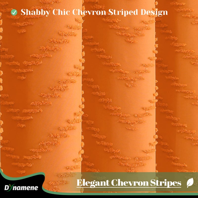 Dynamene Boho Farmhouse Startain Starting Orange Fabric Suffted Chevron Chevron مخطط محكم الستائر الدش للحمام المتهالك أنيقة مقاومة للماء الستار مجموعة مع خطافات 72x72 - Image 1