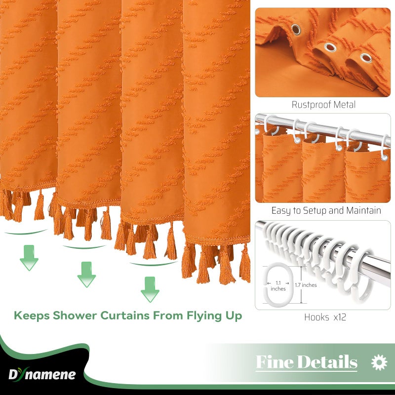 Dynamene Boho Farmhouse Startain Starting Orange Fabric Suffted Chevron Chevron مخطط محكم الستائر الدش للحمام المتهالك أنيقة مقاومة للماء الستار مجموعة مع خطافات 72x72 - Image 3