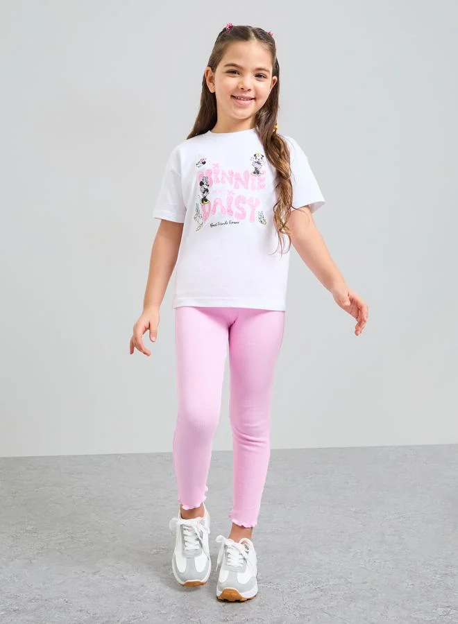 Styli Girls White Minnie and Daisy Graphic Cotton T-Shirt
