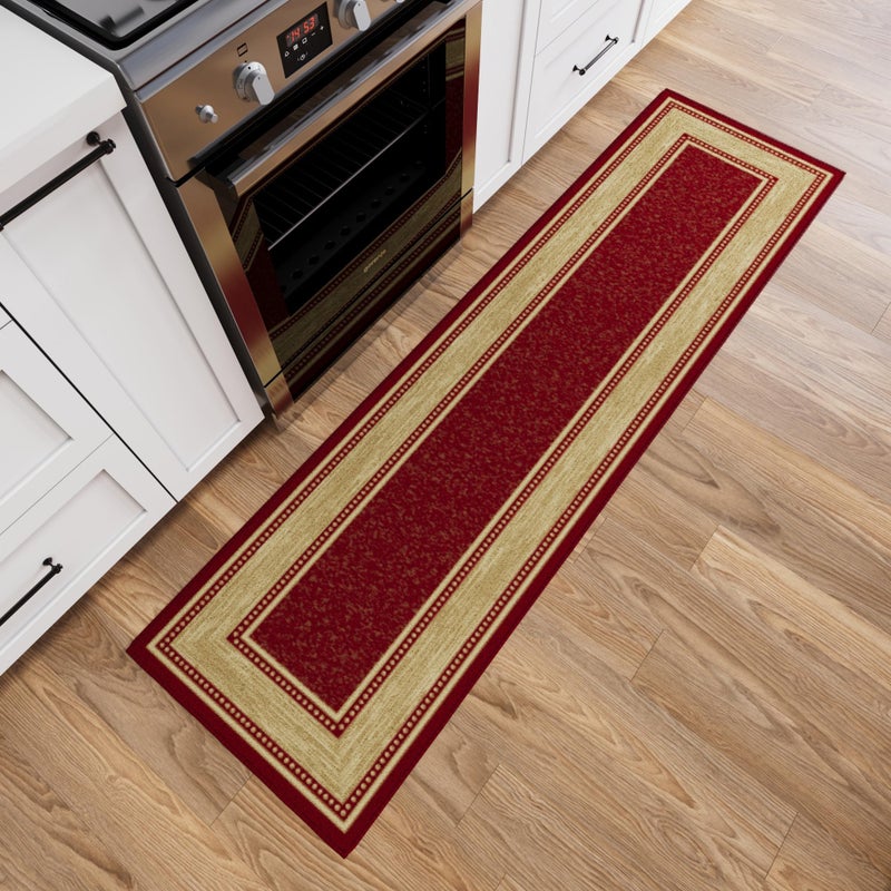 Ottomanson Runner Rug 110 x 6 Non Slip Rubber Backed Kitchen Rug for Sink Area Hallway Carpet Runner Low Pile Indoor Runner Rug for Laundry Room and Entryway Border Red - Image 2