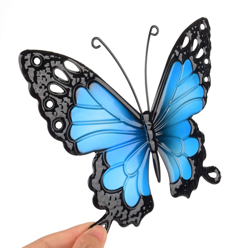 CraftyCrocodile Butterfly Wall Decor - Metal Decorations for Indoor or Outdoor Walls - Farmhouse-Style Ornaments for Home Interior, Patio, Porch, Deck, Garden - Set of 3 Yellow, Red & Blue Butterflies - Image 3