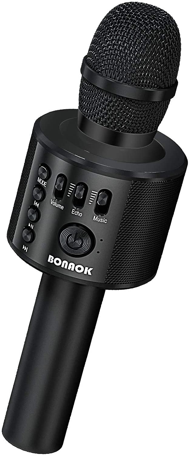 BONAOK ميكروفون كاريوكي لاسلكي بلوتوث BONAOK، 3 في 1 ميكروفون محمول يدوي مكبر صوت آلة حفلات منزلية عيد ميلاد لجميع الهواتف الذكية Q37 (أسود) - Image 1