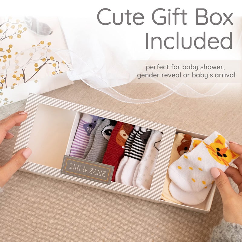 ZIRI & ZANE Baby Sock Gift Set - 7 Unique Pairs, Cute & Funny Unisex Newborn Gifts for Baby Showers & Registries - Image 3