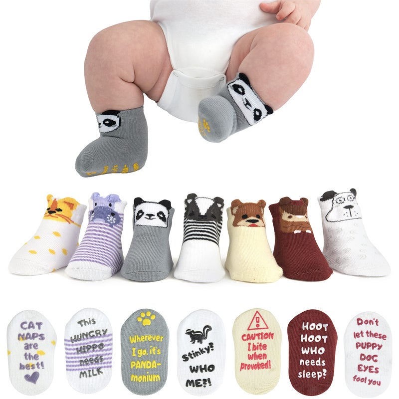 ZIRI & ZANE Baby Sock Gift Set - 7 Unique Pairs, Cute & Funny Unisex Newborn Gifts for Baby Showers & Registries - Image 1