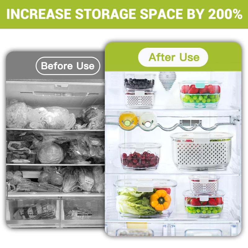 LUXEAR Fresh Produce Vegetable Fruit Storage Containers 3Piece Set  BPA-free  Partitioned Salad Container  Fridge Organizers  Used in Storing Fruits Vegetables  White - Image 2
