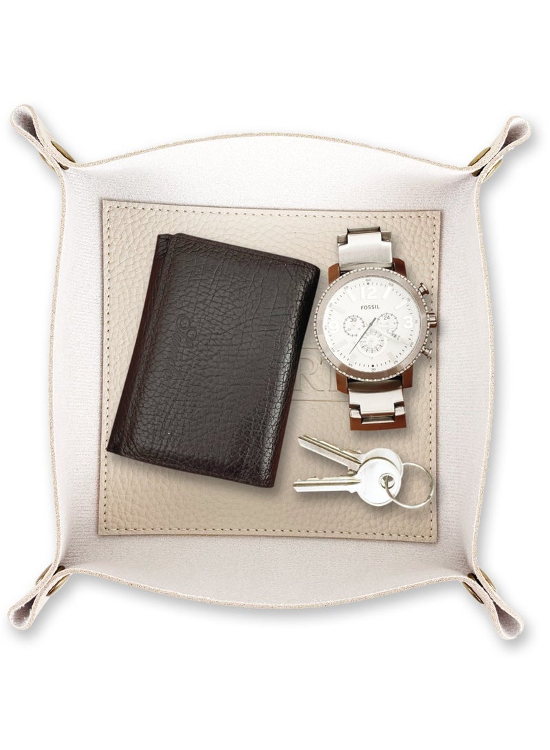 LeArt Leather Valet Tray - Small & Compact Catchall Tray | Desk, Bedside, Home Entrance Entryway Organizer | Leather Tray for Keys, Coins, Stationary, Jewellery (Camel) - Image 1