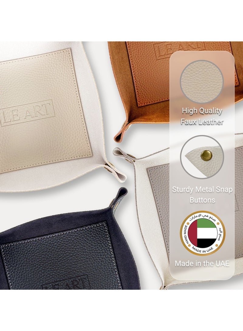 LeArt Leather Valet Tray - Small & Compact Catchall Tray | Desk, Bedside, Home Entrance Entryway Organizer | Leather Tray for Keys, Coins, Stationary, Jewellery (Camel) - Image 2