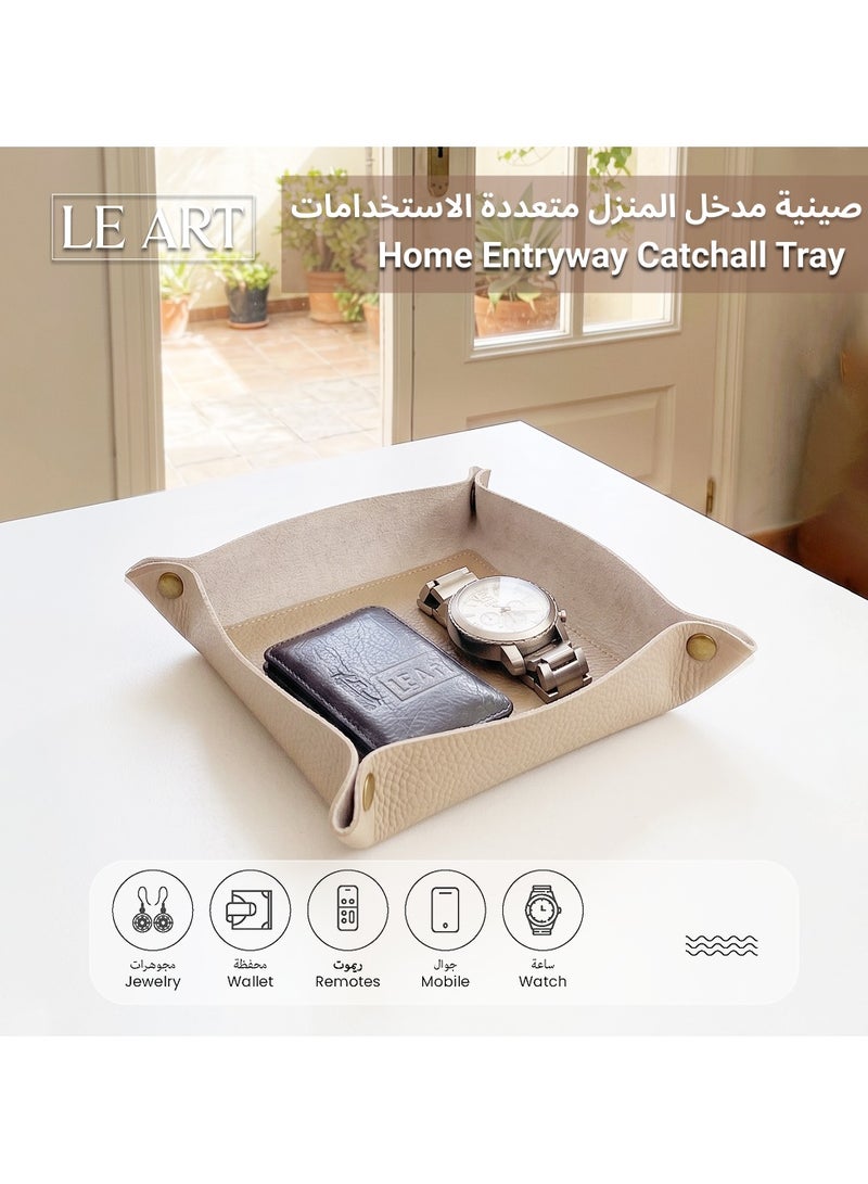 LeArt Leather Valet Tray - Small & Compact Catchall Tray | Desk, Bedside, Home Entrance Entryway Organizer | Leather Tray for Keys, Coins, Stationary, Jewellery (Camel) - Image 3