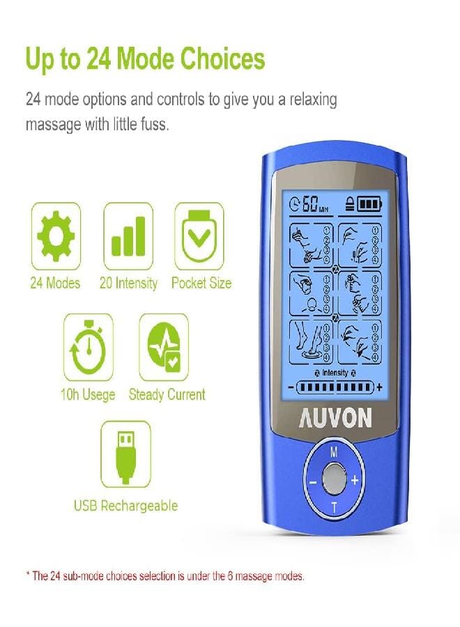 AUV0N AUVON Rechargeable TENS Unit Muscle Stimulator, 24 Modes 4th Gen TENS Machine with 8pcs 2"x2" Premium Electrode Pads for Pain Relief - Image 3