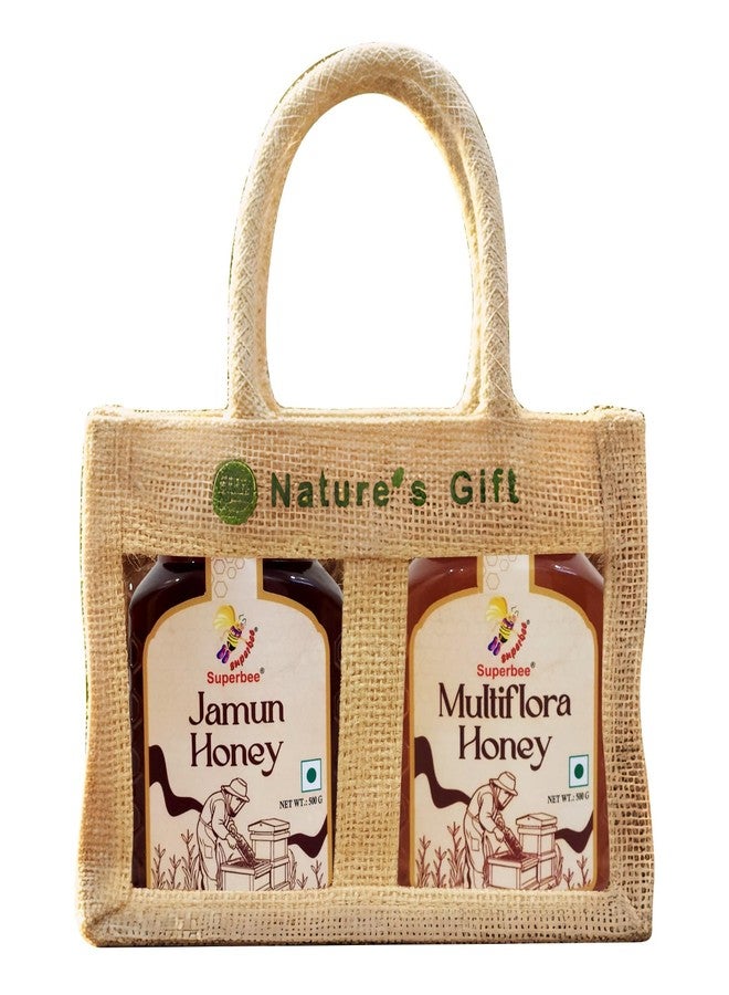 Superbee Gift Pack | Jamun Honey 500 gm & Multiflora Honey 500 gm | Premium Natural Honey in Eco-Friendly Jute Bag - Image 1