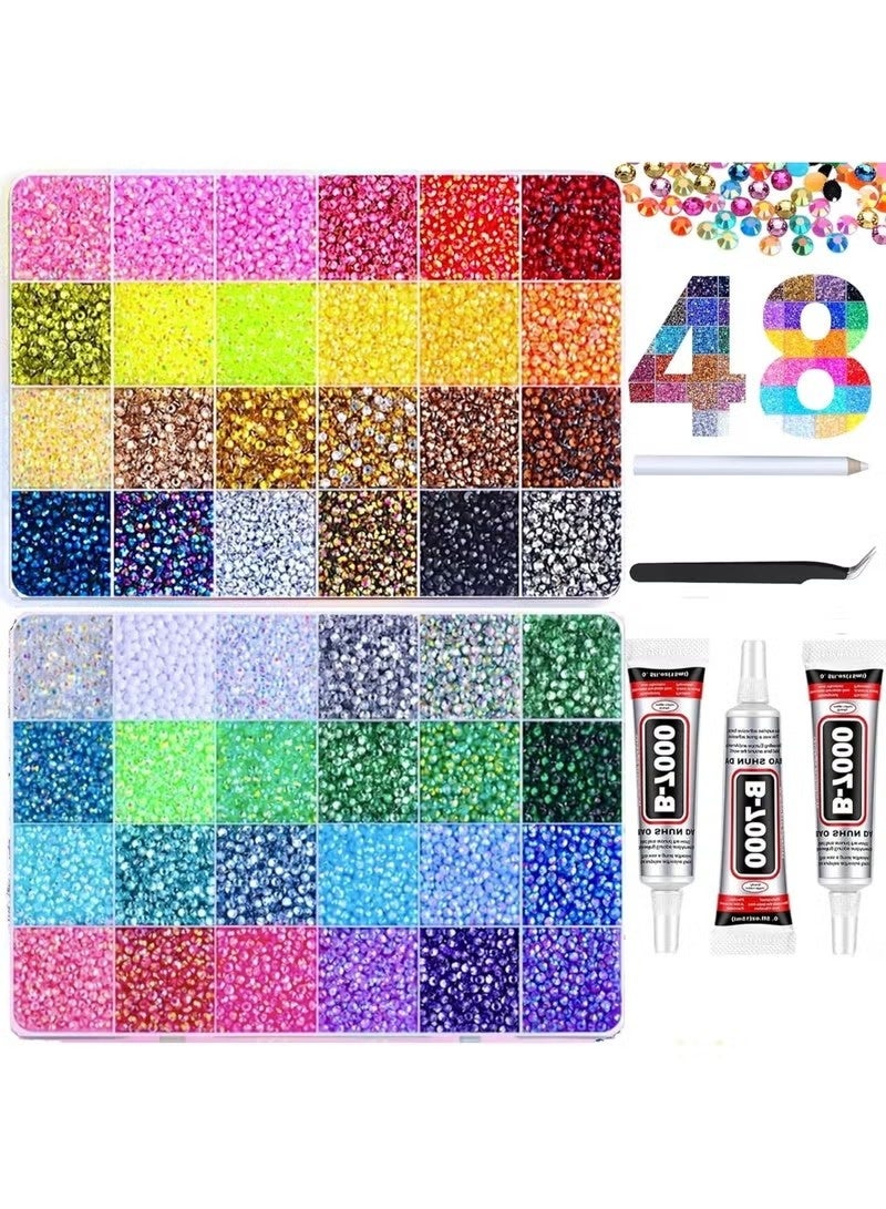 ATRJSZ 48000Pcs Resin Jelly Rhinestones Flatback 3mm,Multicolor Bedazzling Gems for Nail Art, Diamond Painting,Abaya,PhoneCase,Decoration Bedazzler Kit with 3x10ml Glue - Image 1